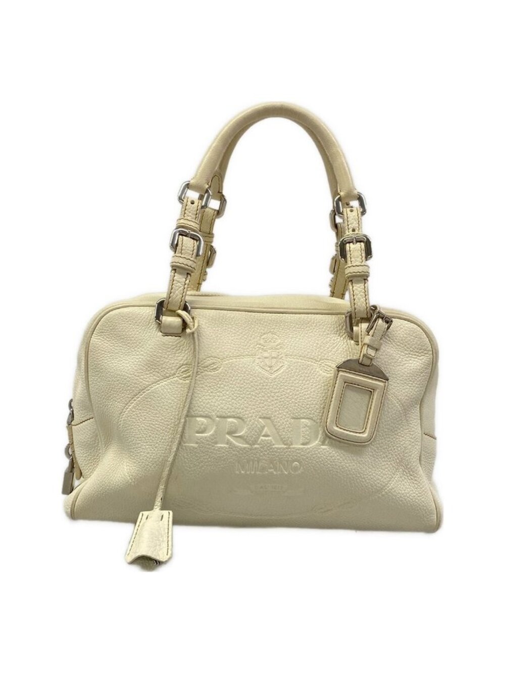 Prada Handbag Vitello Daino Ivory Mini Boston Leather